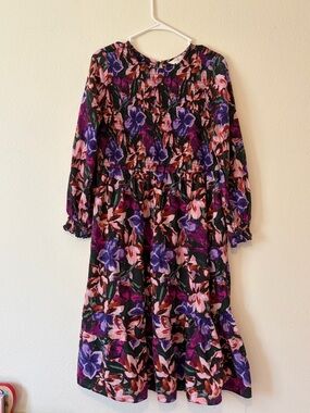 Terra & Sky Floral Long-Sleeve Smocked Dress - Purple & Pink 0X 14
